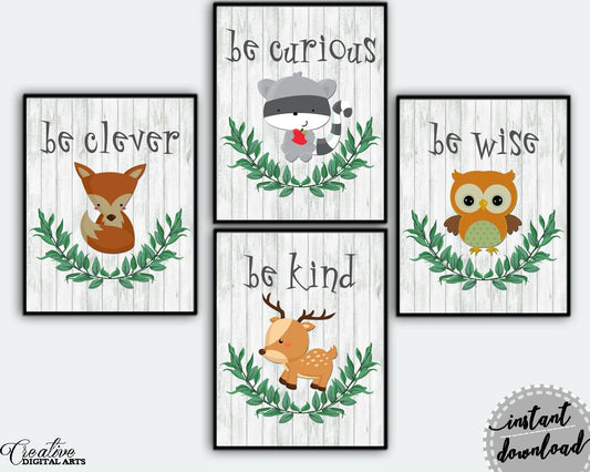 Wall Decor Animals Printable Woodland Prints Animals Sign Woodland Nursery Art Woodland Nursery Print Animals Printable Art Animals Wood Fox - Digital Download