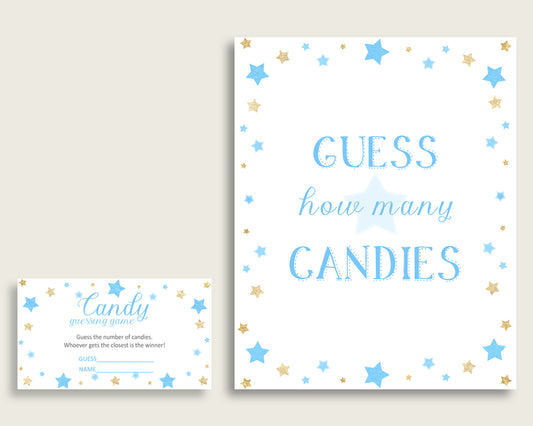 Blue Gold Candy Guessing Game, Stars Baby Shower Boy Sign And Cards, Guess How Many Candies, Candy Jar Game, Jelly Beans, Instant bsr01