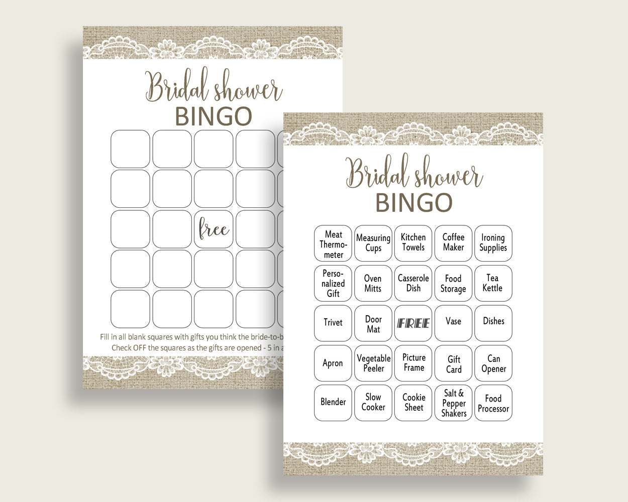 Bingo Bridal Shower Bingo Burlap And Lace Bridal Shower Bingo Bridal Shower Burlap And Lace Bingo Brown White party decorations NR0BX