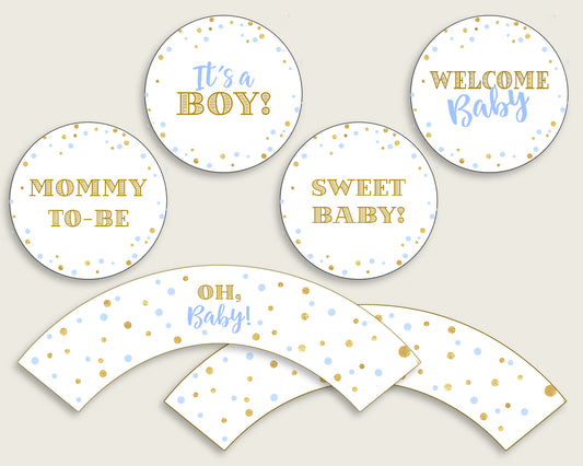 Cupcake Toppers And Wrappers Baby Shower Cupcake Toppers And Wrappers Confetti Baby Shower Cupcake Toppers And Wrappers Blue Gold Baby cb001