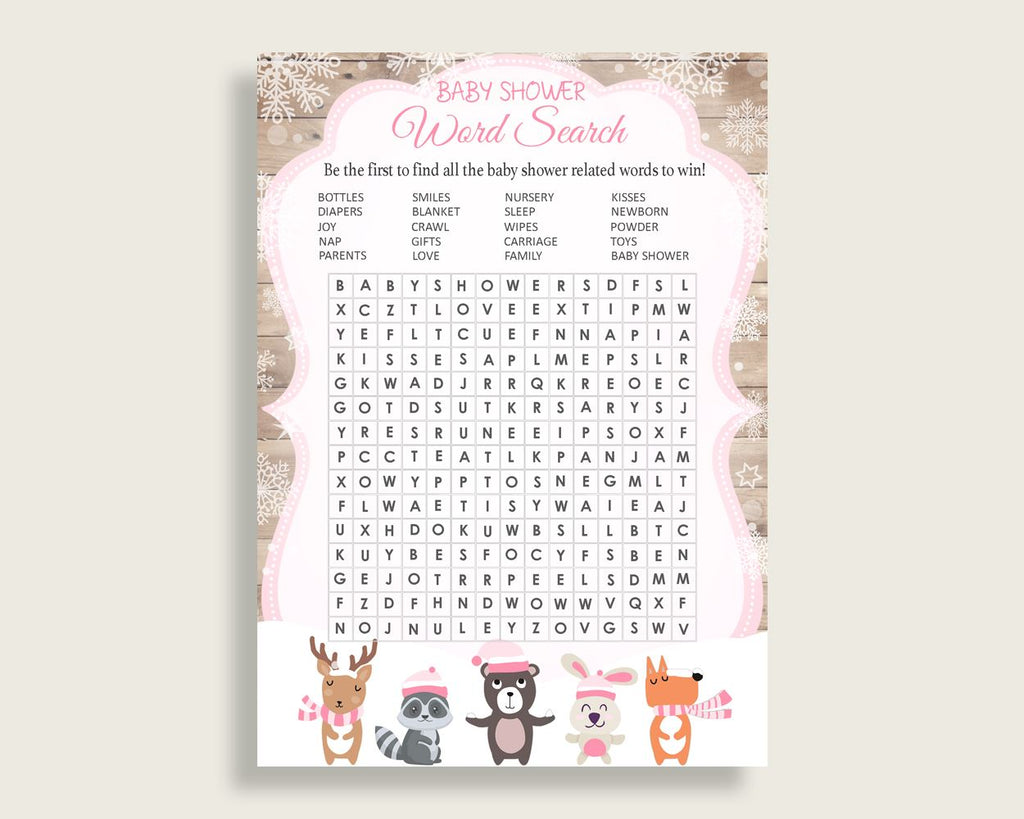 Word Search Baby Shower Word Search Forest Girl Baby Shower Word Search Baby Shower Forest Girl Word Search Pink White party décor OBJUF - Digital Product