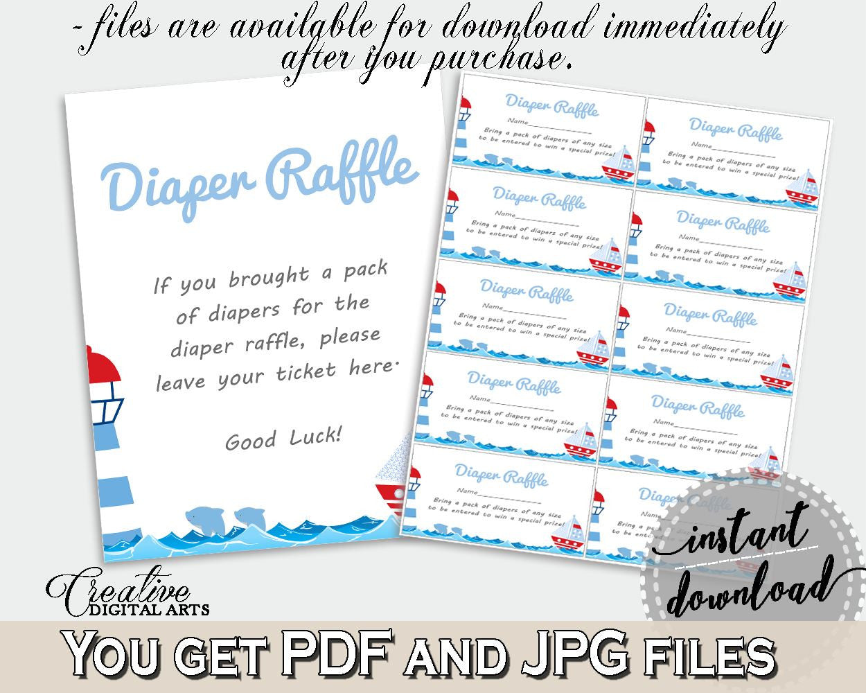 Diaper Raffle Baby Shower Diaper Raffle Nautical Baby Shower Diaper Raffle Baby Shower Nautical Diaper Raffle Blue Red party theme DHTQT - Digital Product