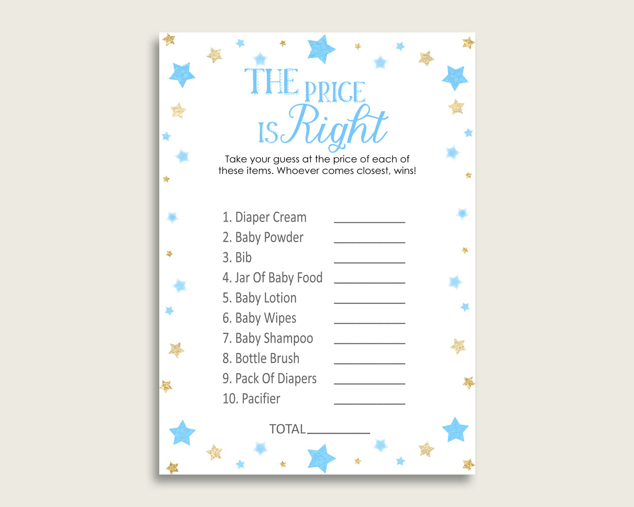 Blue Gold The Price Is Right Game, Stars Baby Shower Boy Activity, Guess The Price Game Printable, Instant Download, Little Star bsr01