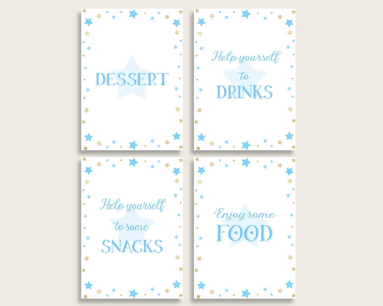 Stars Baby Shower Boy Table Signs Printable, Blue Gold Party Table Decor, Favors, Food, Drink, Treat, Guest Book, Instant Download, bsr01