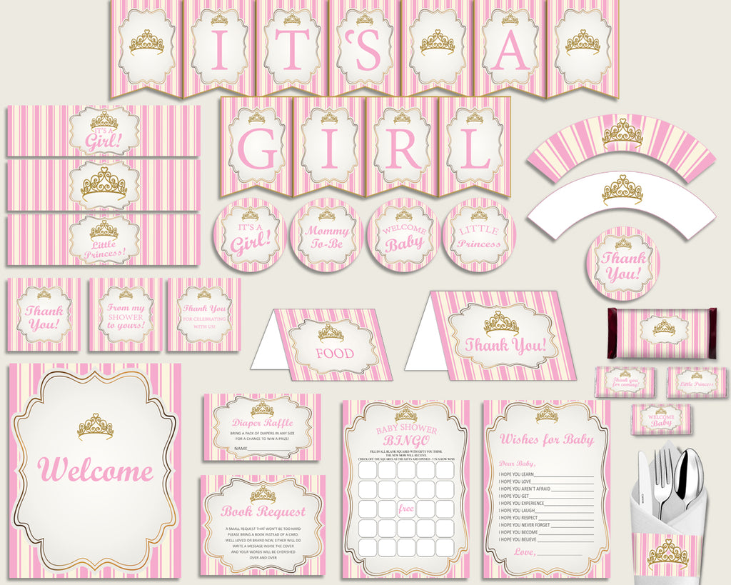 Pink Gold Baby Shower Decorations Girl Kit, Royal Princess Baby Shower –  Studio 118