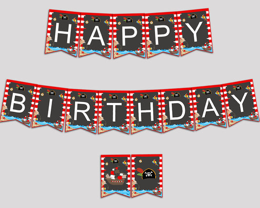 Happy Birthday Boy Banner Pirate Happy Birthday Pirate Banner Wall Decor Red Black INGIO