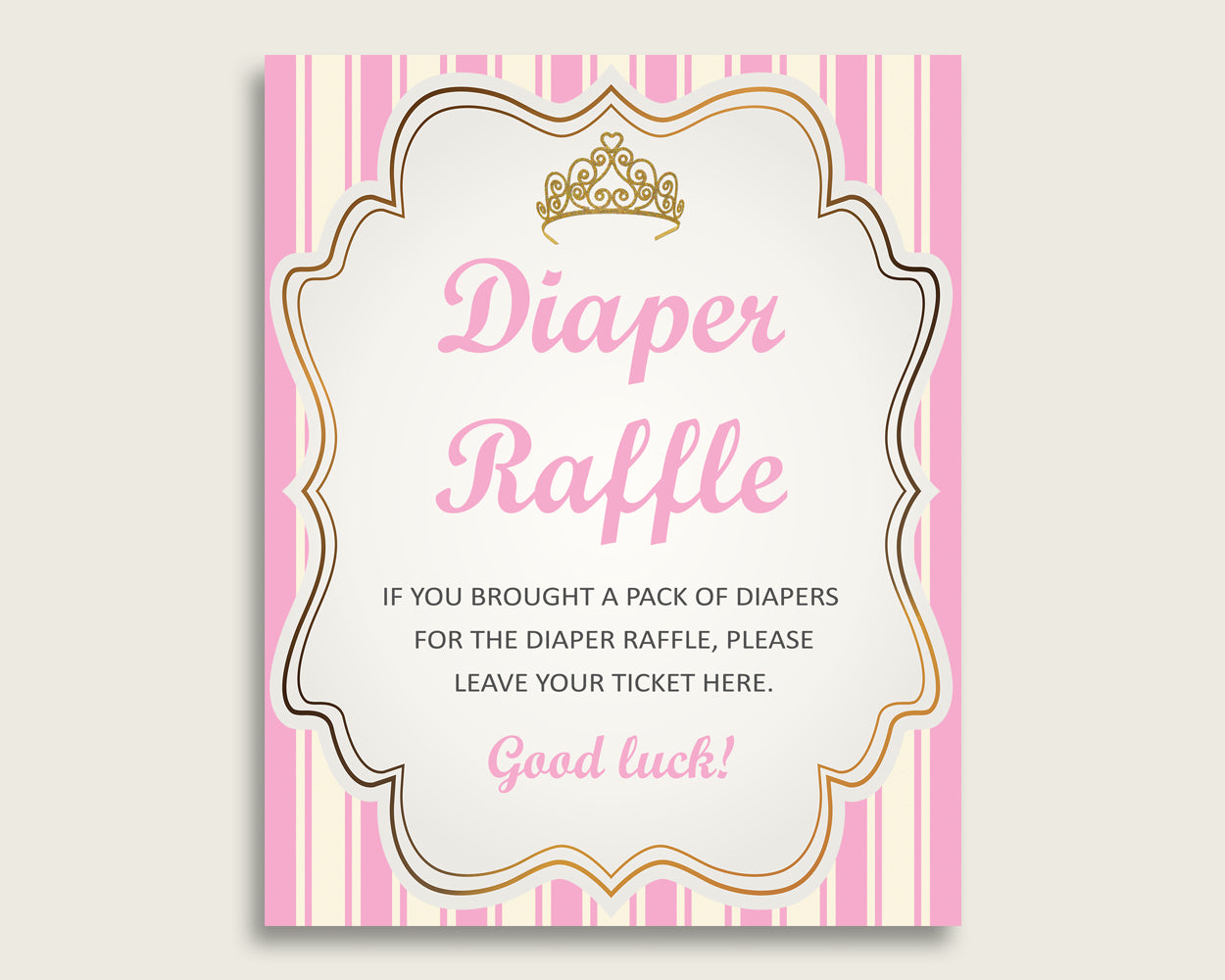 Royal Princess Baby Shower Diaper Raffle Tickets Game, Girl Pink Gold Diaper Raffle Card Insert and Sign Printable, Instant Download rp002