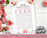 Word Search in Bohemian Flowers Bridal Shower Pink And Red Theme, wedding words, tribe shower, party ideas, bridal shower idea - 06D7T - Digital Product