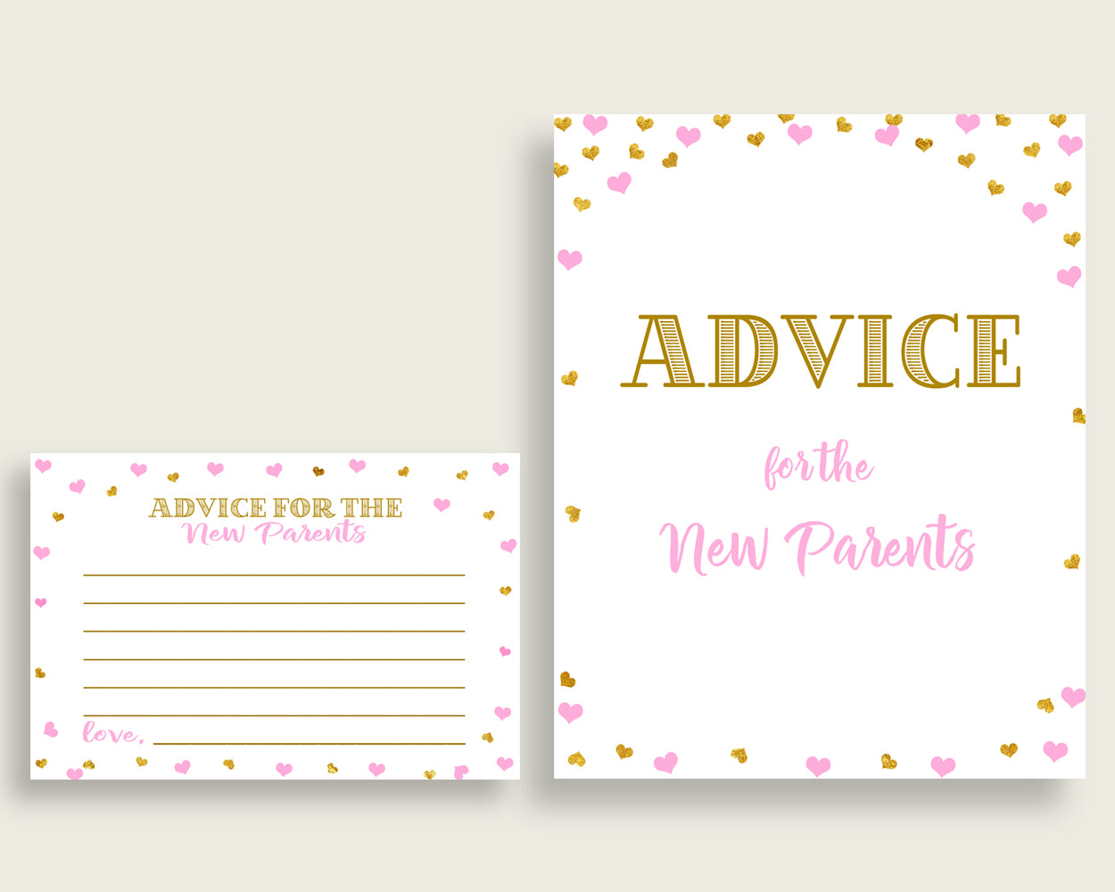 Advice Cards Baby Shower Advice Cards Hearts Baby Shower Advice Cards Baby Shower Hearts Advice Cards Pink Gold party ideas prints bsh01