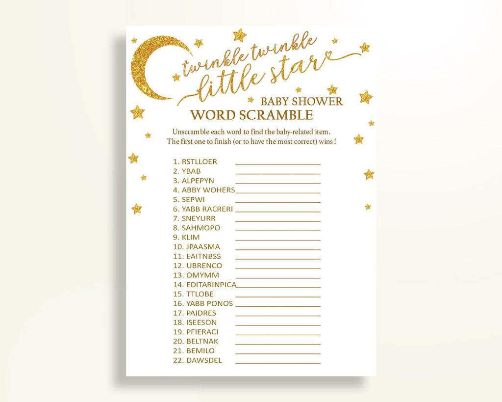 Word Scramble Baby Shower Word Scramble Stars Baby Shower Word Scramble Baby Shower Stars Word Scramble Gold White digital download RKA6V - Digital Product