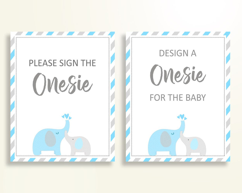 Sign The Onesie Baby Shower Design A Onesie Elephant Baby Shower Sign The Onesie Blue Gray Baby Shower Elephant Design A Onesie C0U64 - Digital Product