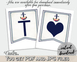Banner in Nautical Anchor Flowers Bridal Shower Navy Blue Theme, banner alphabet, mermaid bridal, printable files, party theme - 87BSZ - Digital Product