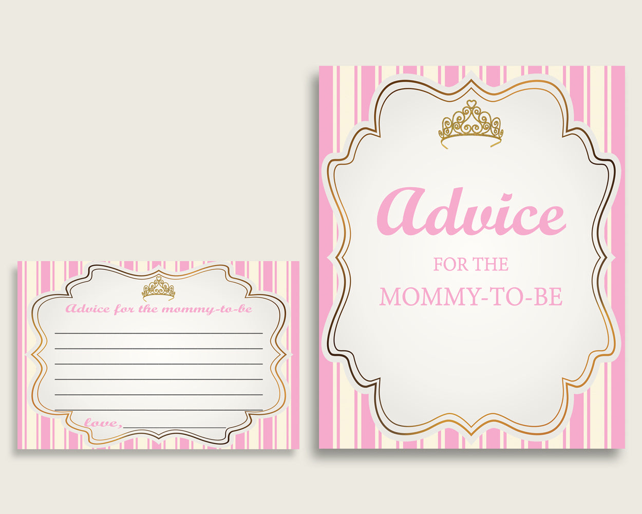 Royal Princess Advice For Mommy To Be Cards & Sign, Printable Baby Shower Pink Gold Advice For New Parents, Instant Download, rp002