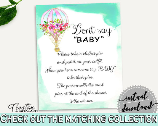 Dont Say Baby Baby Shower Dont Say Baby Hot Air Balloon Baby Shower Dont Say Baby Baby Shower Hot Air Balloon Dont Say Baby Green Pink CSXIS - Digital Product