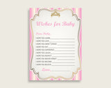 Pink Gold Wishes For Baby Cards & Sign, Royal Princess Baby Shower Girl Well Wishes Game Printable, Instant Download, Queen Heiress rp002