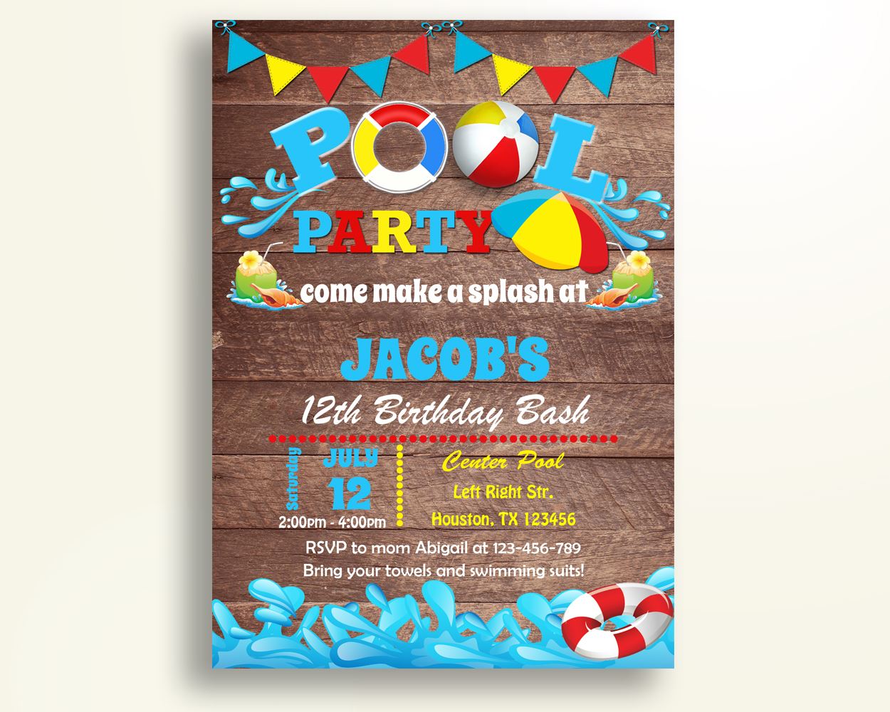 Pool Bash Birthday Invitation Pool Bash Birthday Party Invitation Pool Bash Birthday Party Pool Bash Invitation Boy summer pool B35HK - Digital Product