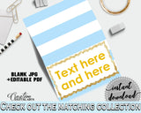 Baby shower Place CARDS or FOOD TENTS editable printable with blue and white stripes for boys, instant download - bs002
