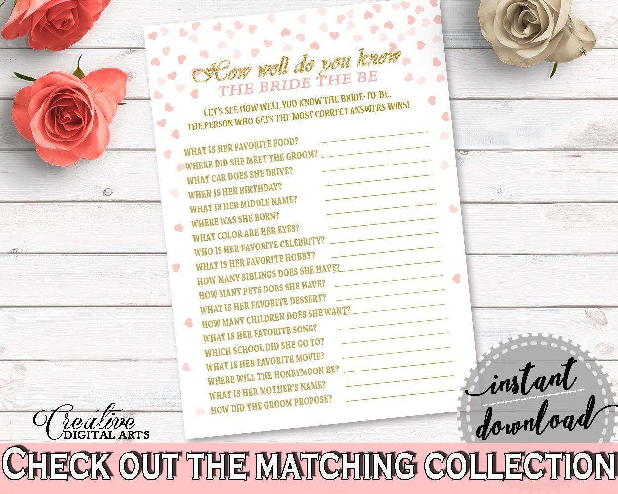 How Well Do You Know The Bride To Be Bridal Shower How Well Do You Know The Bride To Be Pink And Gold Bridal Shower How Well Do You XZCNH - Digital Product