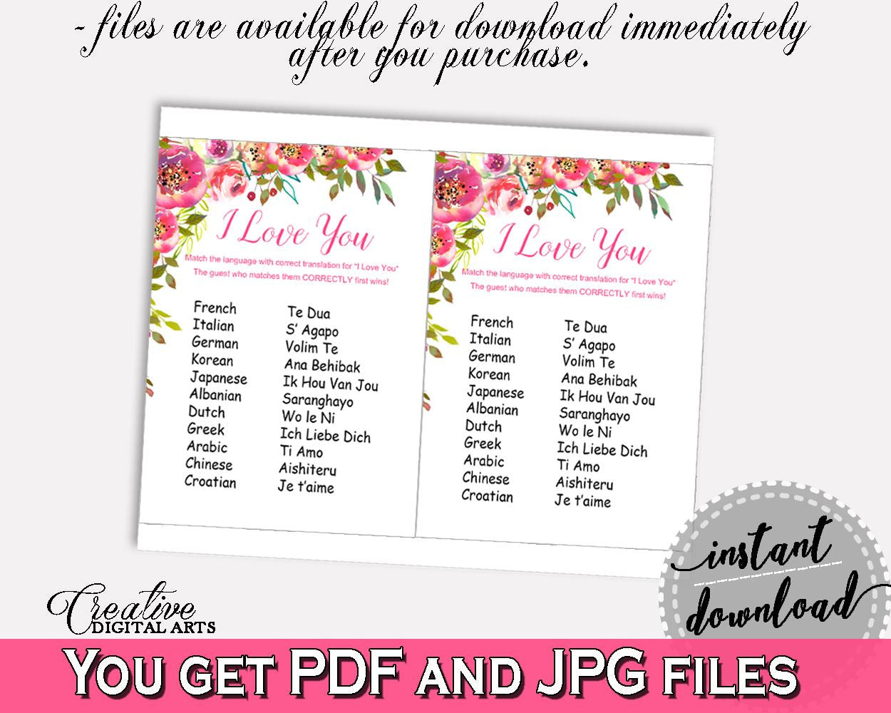 I Love You Game Bridal Shower I Love You Game Spring Flowers Bridal Shower I Love You Game Bridal Shower Spring Flowers I Love You UY5IG - Digital Product