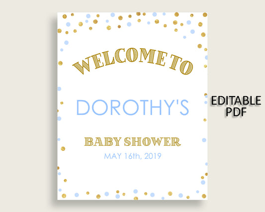 Welcome Sign Baby Shower Welcome Sign Confetti Baby Shower Welcome Sign Blue Gold Baby Shower Confetti Welcome Sign party ideas pdf cb001