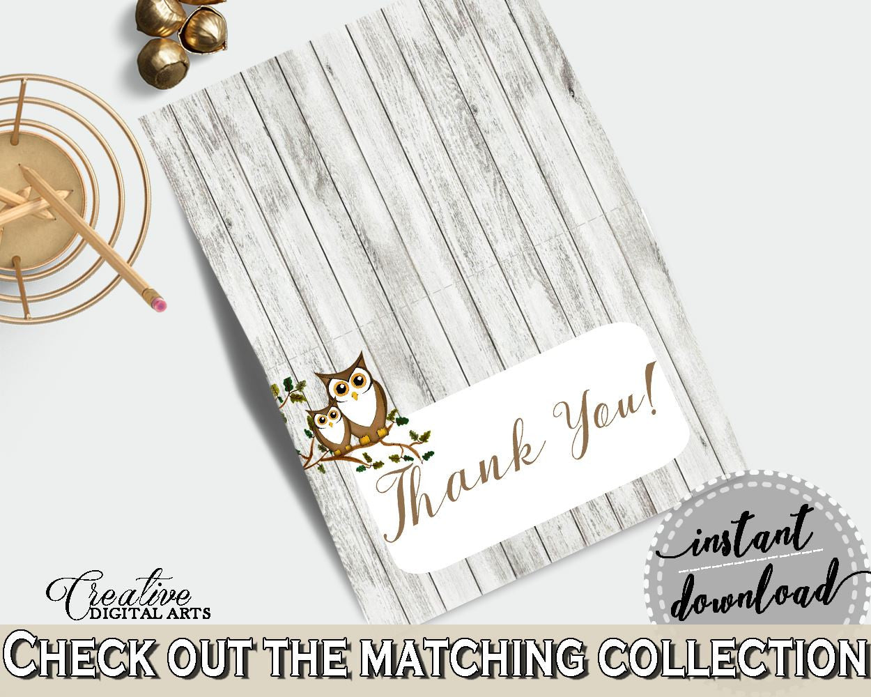 Thank You Card Baby Shower Thank You Card Owl Baby Shower Thank You Card Baby Shower Owl Thank You Card Gray Brown - 9PUAC - Digital Product