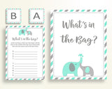What's In The Bag Baby Shower What's In The Bag Turquoise Baby Shower What's In The Bag Baby Shower Elephant What's In The Bag Green 5DMNH - Digital Product