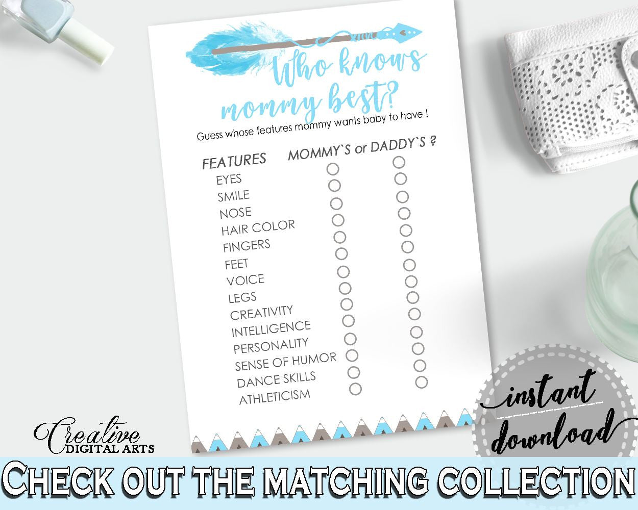 Who Knows Mommy Best Baby Shower Who Knows Mommy Best Aztec Baby Shower Who Knows Mommy Best Blue White Baby Shower Aztec Who Knows QAQ18 - Digital Product