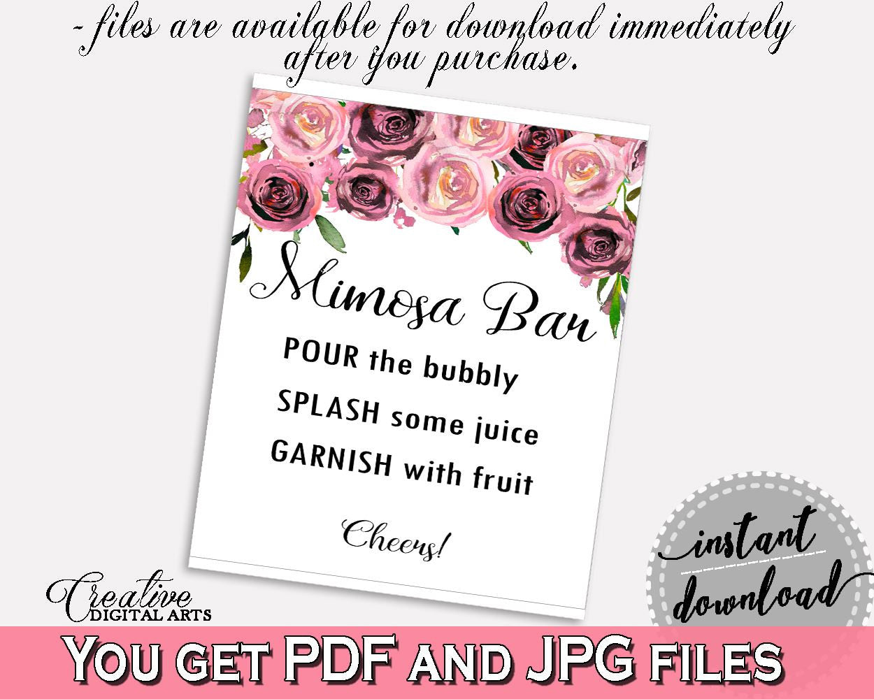 Mimosa Bar Sign Bridal Shower Mimosa Bar Sign Floral Bridal Shower Mimosa Bar Sign Bridal Shower Floral Mimosa Bar Sign Pink Purple - BQ24C - Digital Product