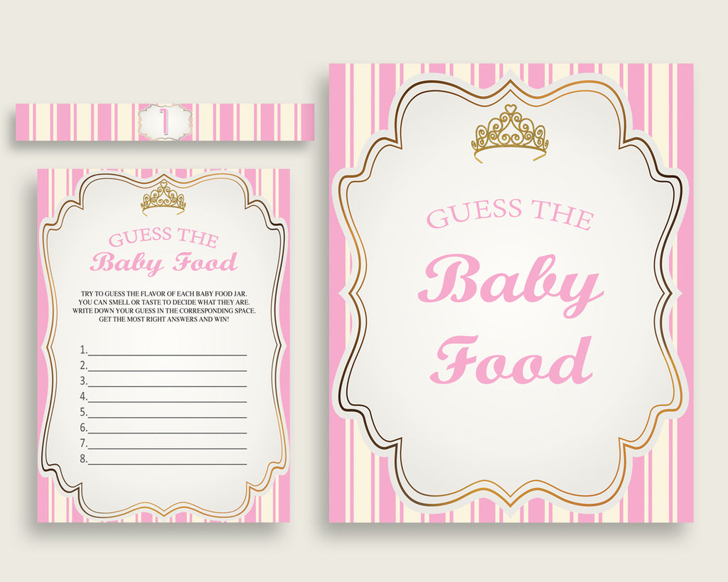 Pink Gold Royal Princess Guess The Baby Food Game Printable, Girl Baby Shower Food Guessing Game Activity, Instant Download, Glamorous rp002