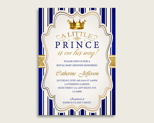 Royal Prince Baby Shower Invitations Printable, Digital Or Printed Invitation Baby Shower Boy, Editable Invitation Blue Gold Prince rp001