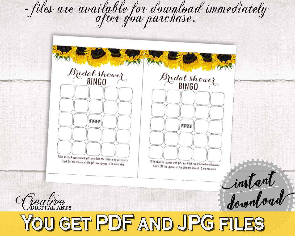 Empty Bingo Bridal Shower Empty Bingo Sunflower Bridal Shower Empty Bingo Bridal Shower Sunflower Empty Bingo Yellow White prints SSNP1 - Digital Product