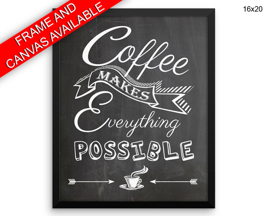 Coffee Print, Beautiful Wall Art with Frame and Canvas options available Bar Decor