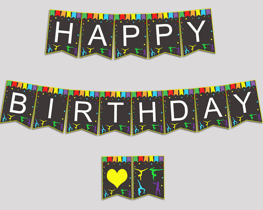 Happy Birthday Girl Banner Gymnastics Happy Birthday Gymnastics Banner Wall Decor Rainbow Black QKROL