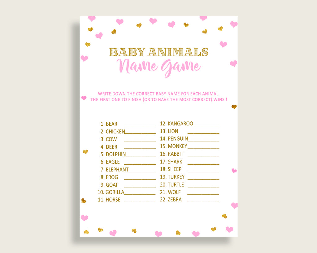 Baby Animal Names Baby Shower Baby Animal Names Hearts Baby Shower Baby Animal Names Baby Shower Hearts Baby Animal Names Pink Gold bsh01