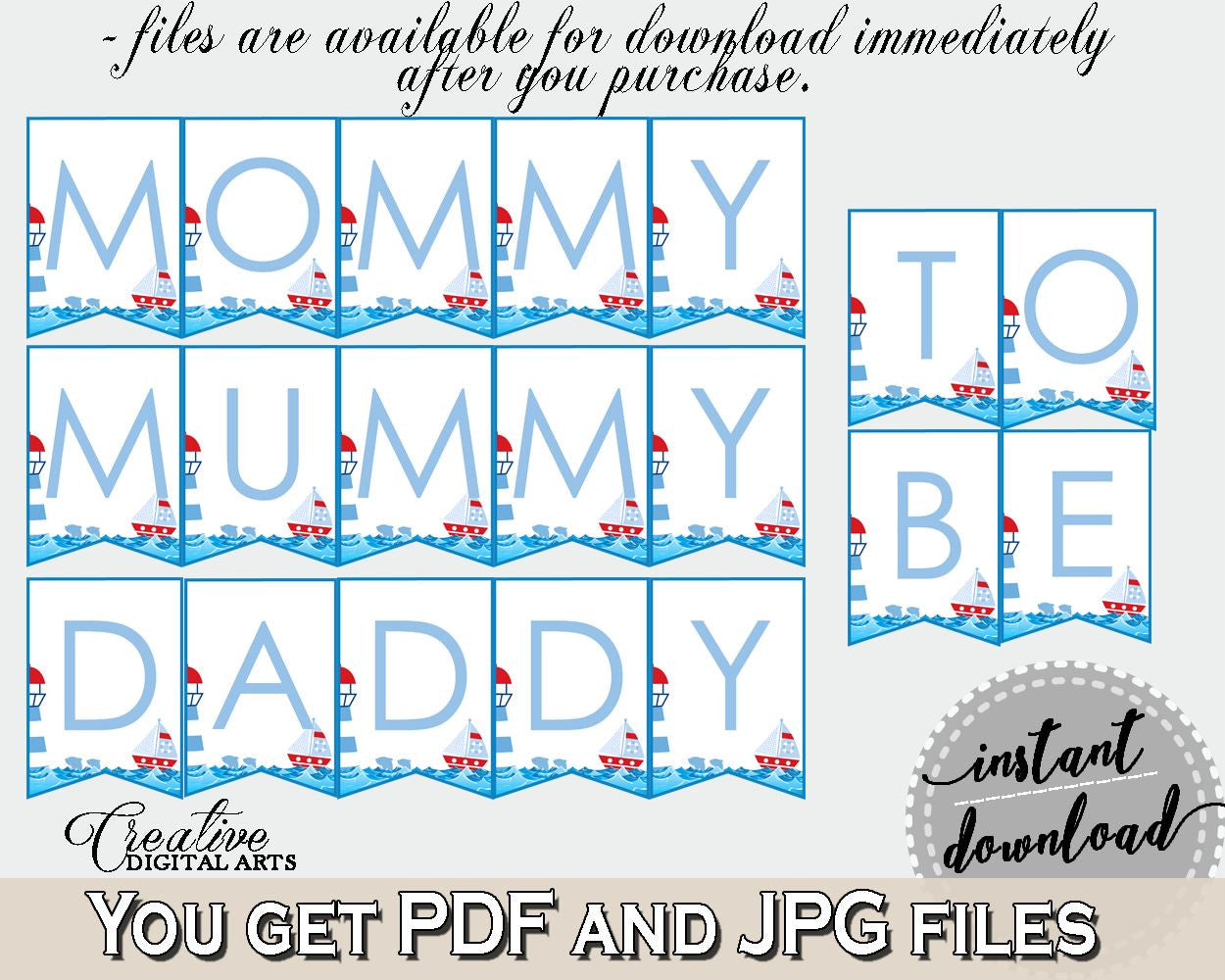 Chair Banner Baby Shower Chair Banner Nautical Baby Shower Chair Banner Baby Shower Nautical Chair Banner Blue Red pdf jpg, prints DHTQT - Digital Product