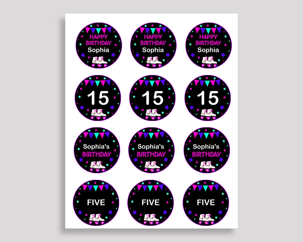 Printable Roller Skates Cupcake Wrapper Roller Skates Birthday Toppers Pink Black Birthday Pics Girl 8NAK7