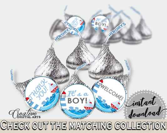 Hershey Kisses Baby Shower Hershey Kisses Nautical Baby Shower Hershey Kisses Baby Shower Nautical Hershey Kisses Blue Red printable DHTQT - Digital Product