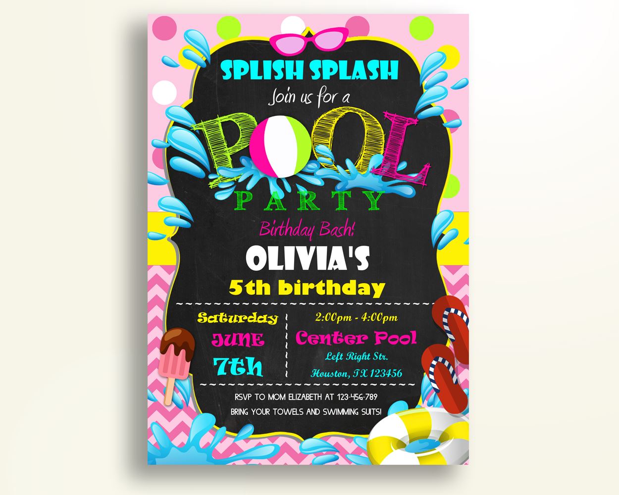 Pool Party Birthday Invitation Pool Party Birthday Party Invitation Pool Party Birthday Party Pool Party Invitation Girl OJWJW - Digital Product