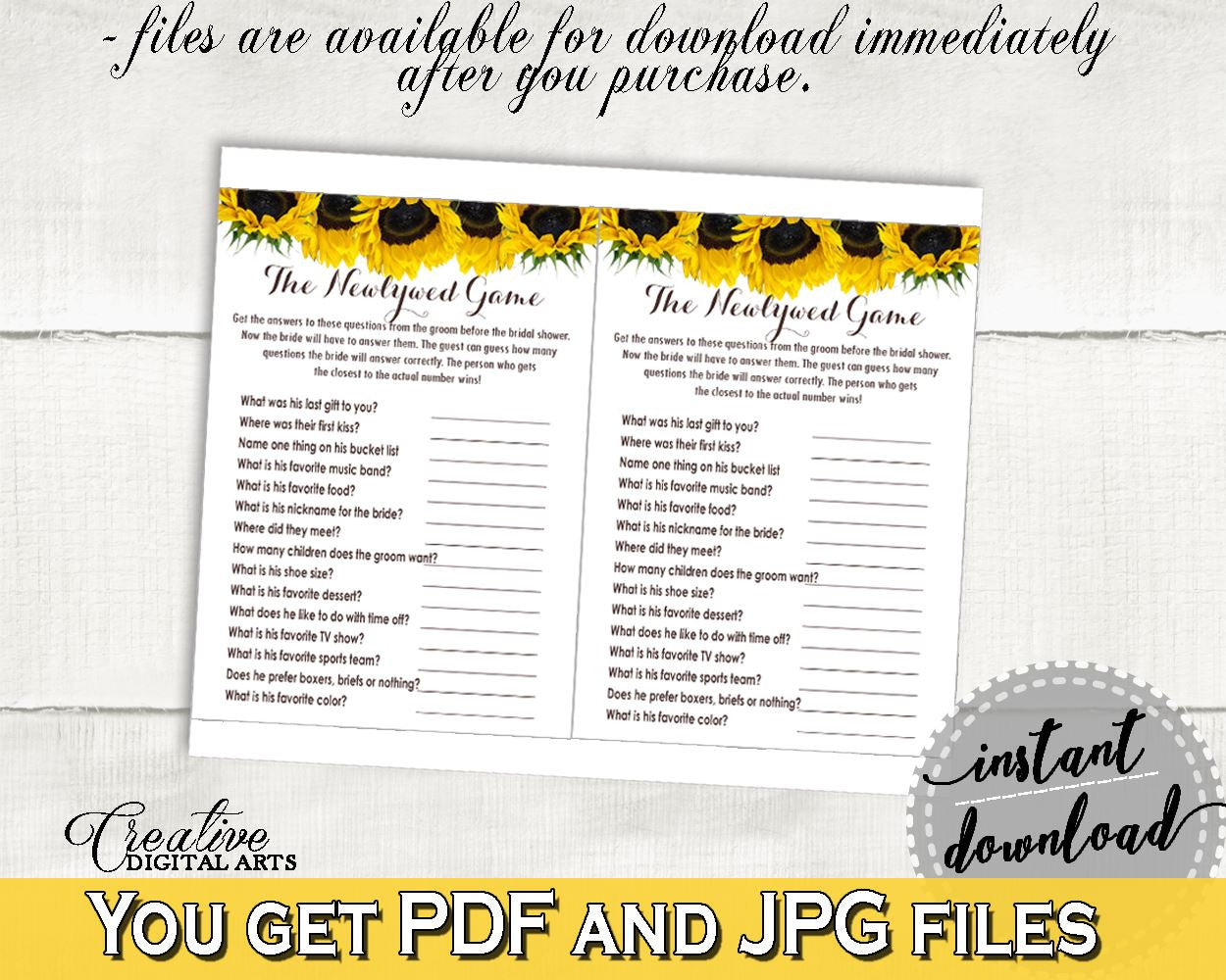 The Newlywed Game Bridal Shower The Newlywed Game Sunflower Bridal Shower The Newlywed Game Bridal Shower Sunflower The Newlywed Game SSNP1 - Digital Product