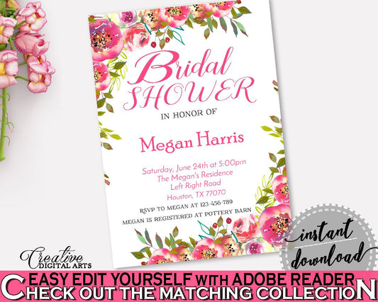 Invitation Bridal Shower Invitation Spring Flowers Bridal Shower Invitation Bridal Shower Spring Flowers Invitation Pink Green instant UY5IG - Digital Product