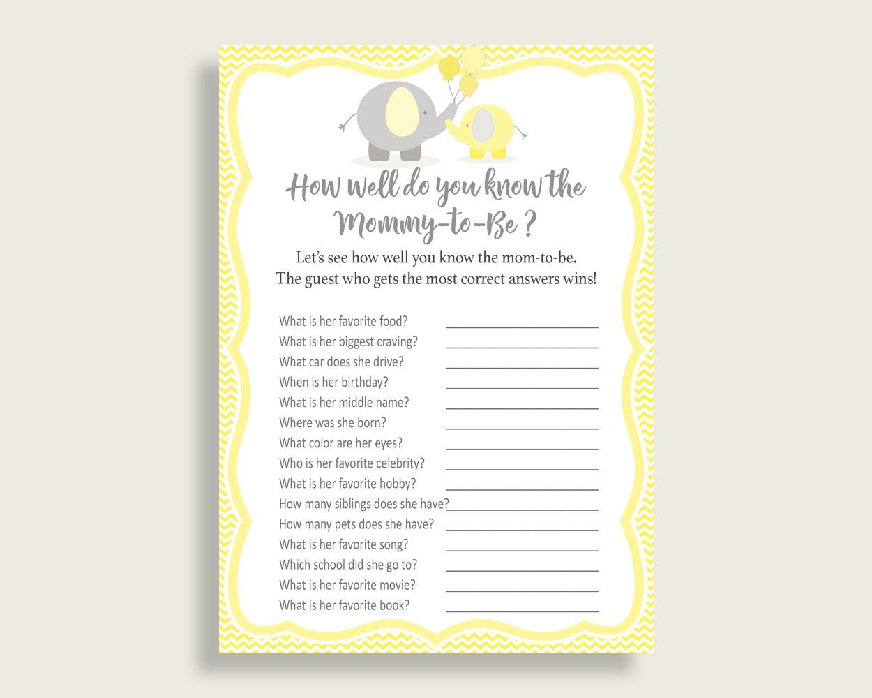 How Well Do You Know Mommy Baby Shower How Well Do You Know Mommy Yellow Baby Shower How Well Do You Know Mommy Baby Shower Elephant W6ZPZ