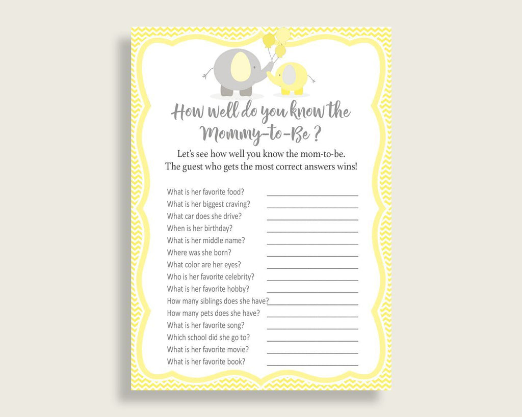 How Well Do You Know Mommy Baby Shower How Well Do You Know Mommy Yellow Baby Shower How Well Do You Know Mommy Baby Shower Elephant W6ZPZ