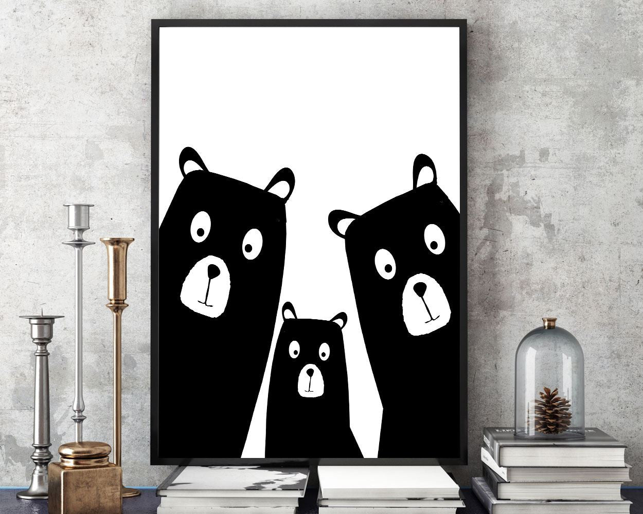 Bear Family, large print, woodland, nursery art, bear poster, Printable Wall Art, warming present, office gift, Art Prints, Minimalist Print - Digital Download