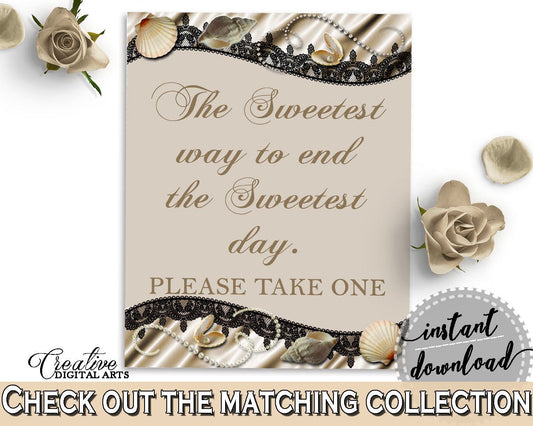 Seashells And Pearls Bridal Shower The Sweetest Way To End The Sweets Day in Brown And Beige, please take one, party ideas, prints - 65924 - Digital Product