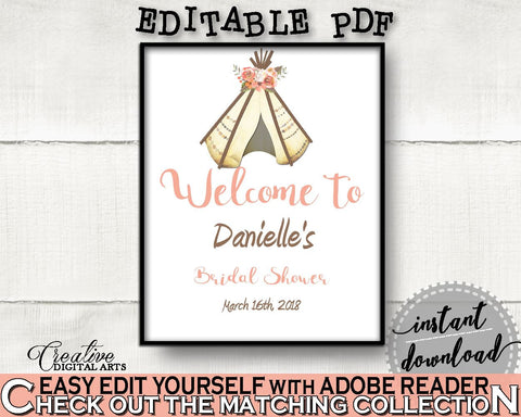 Welcome Sign Bridal Shower Welcome Sign Tribal Bridal Shower Welcome Sign Bridal Shower Tribal Welcome Sign Pink Brown party theme 9ENSG - Digital Product