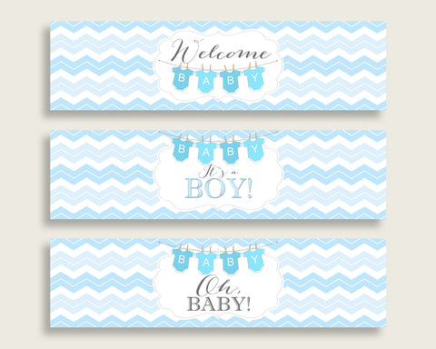 Blue White Water Bottle Labels Printable, Chevron Water Bottle Wraps, Chevron Baby Shower Boy Bottle Wrappers, Instant Download, cbl01