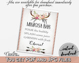 Mimosa Bar Sign in Antlers Flowers Bohemian Bridal Shower Gray and Pink Theme, brunch and bubbly, horns flowers, party organization - MVR4R - Digital Product