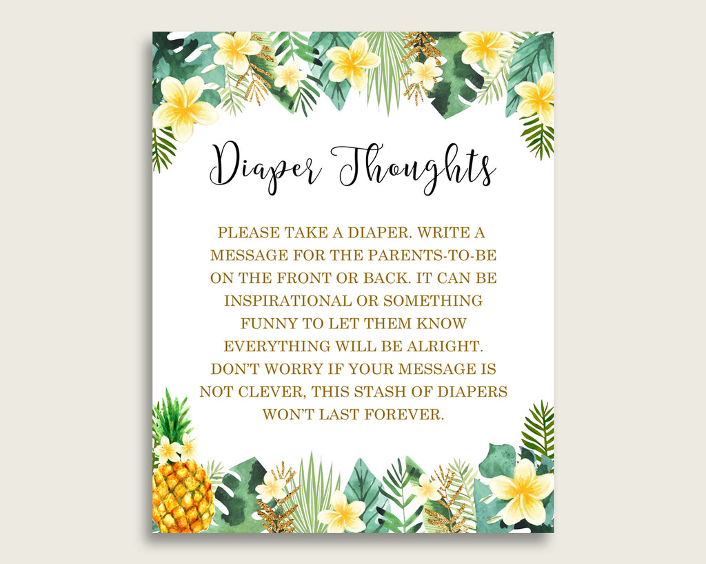 Tropical Baby Shower Diaper Thoughts Printable, Gender Neutral Green Yellow Late Night Diaper Sign, Words For Wee Hours, Write On 4N0VK