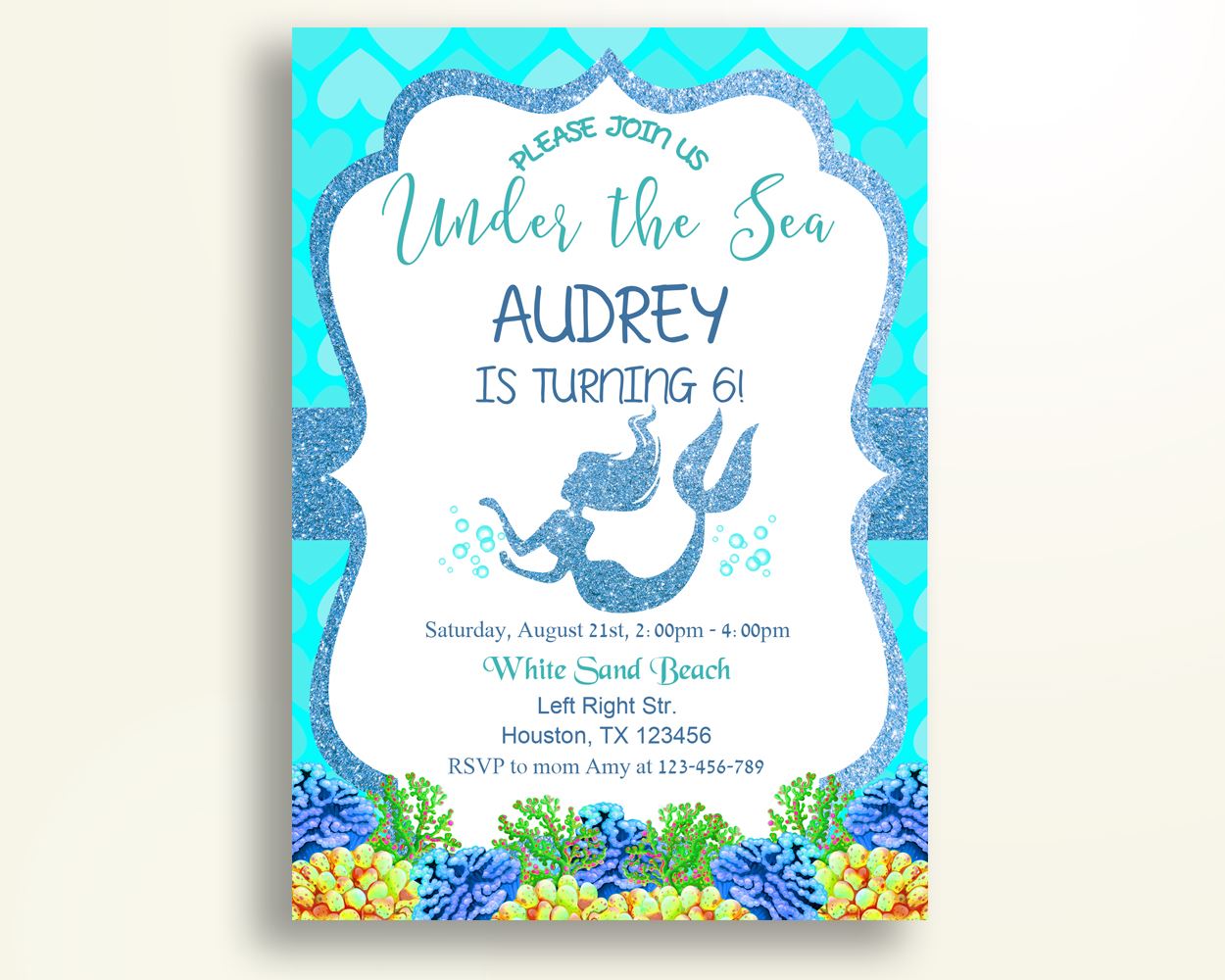 Mermaid Birthday Invitation Mermaid Birthday Party Invitation Mermaid Birthday Party Mermaid Invitation Girl under the sea 5RDDQ - Digital Product