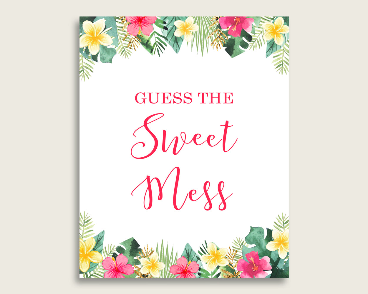 Hawaiian Guessing Game Baby Shower Girl, Pink Green Guess The Sweet Mess Game Printable, Dirty Diaper Game, Instant Download, 955MG